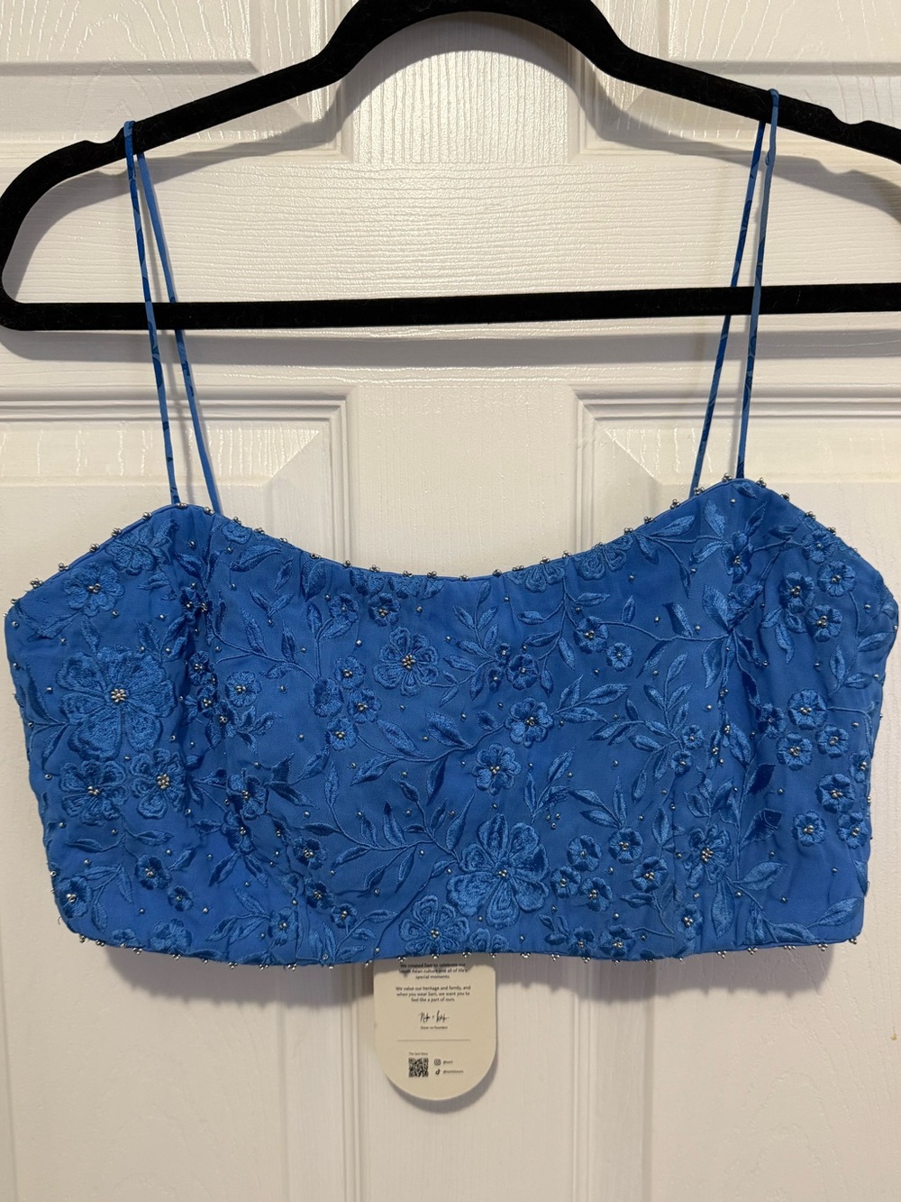 Sani Embellished Blue Floral Spaghetti-Strap Top *Deodorant Mark